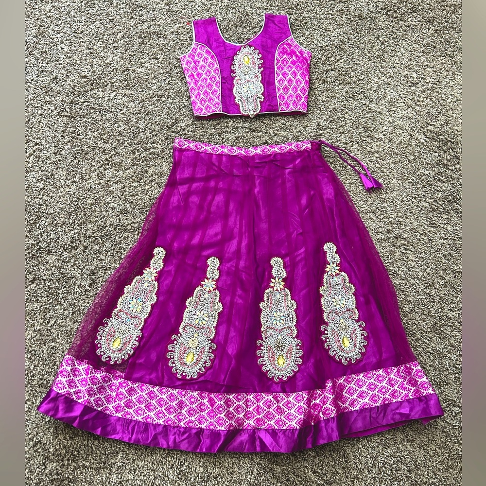 COPY - New with Tag! Kids purple net lehenga with beautiful embroidery!